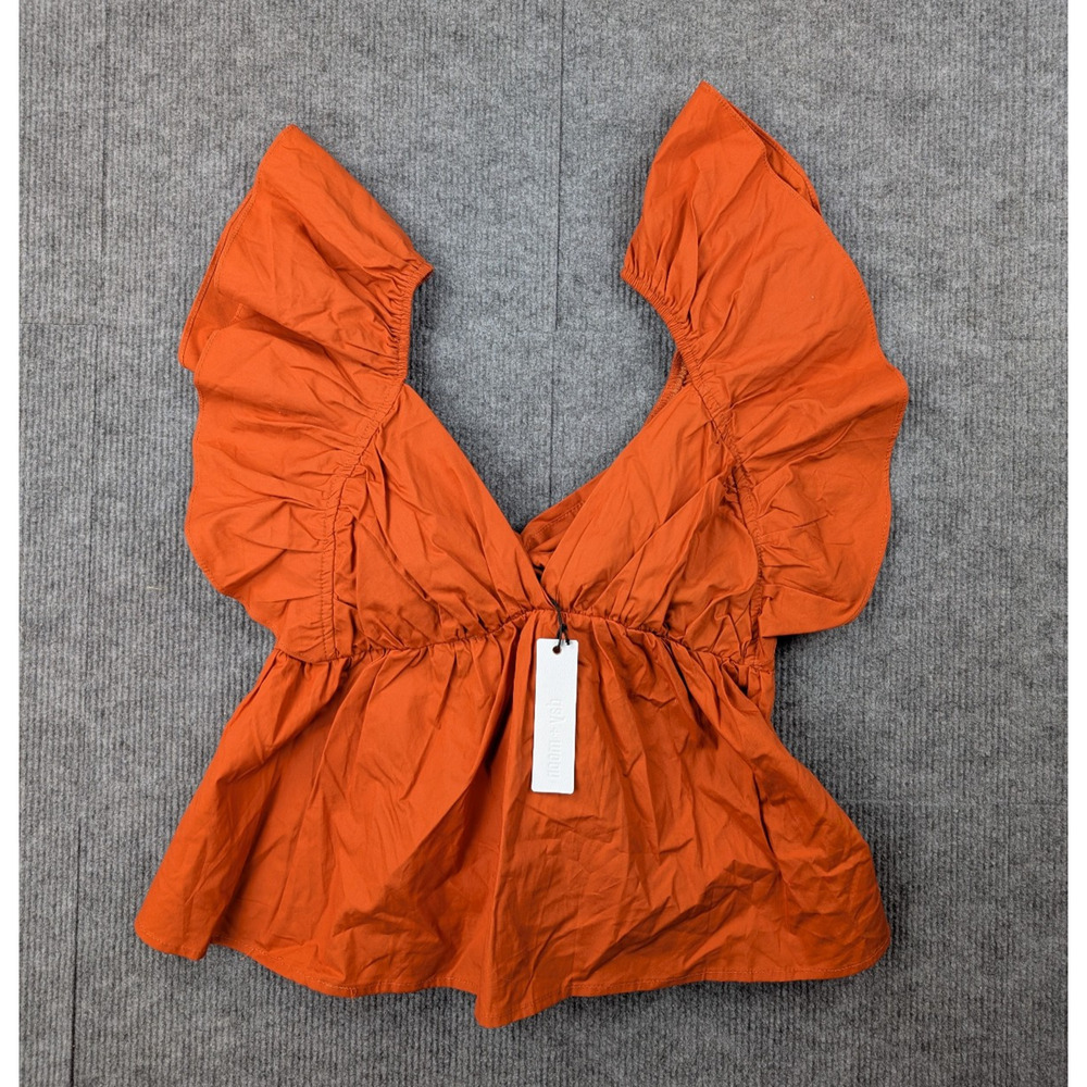 Day + Moon Blouse Womens Small Cotton Poplin Preppy Glam Minimal Babydoll Tie